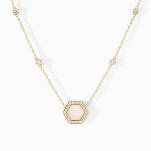 $198 Ora Ana Natalie Gold Hexagon Pendant Necklace with Pavé CZ Accents